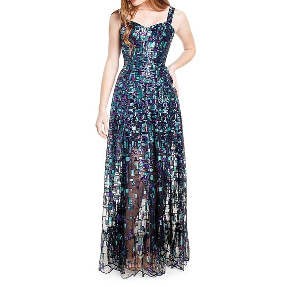 Dress The Population Anabel Sequin Geometric Fit & Flare Modern Princess Gown XS - Picture 2 of 14